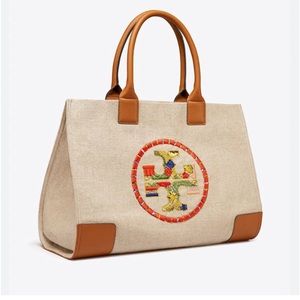 Tory Burch ELLA Embroidered logo tote-Natural